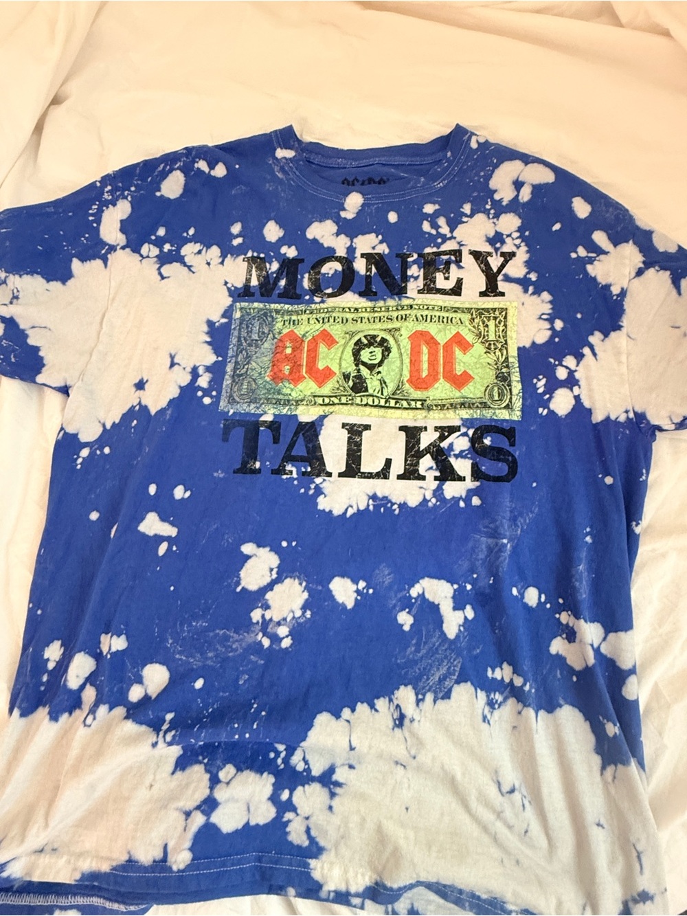 AC/DC Tie-Dye Band Graphic Tee in Blue & White